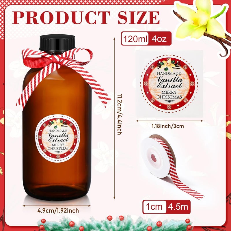 Uiifan 12 Pack Boston Glass Bottle, Bottles for Homemade Vanilla Extract Vanilla Extract Bottles Brown Glass Bottles Amber Bottles and 12 Pcs Vanilla Extract Stickers for Christmas Syrup Gift (4 oz) - Image 2